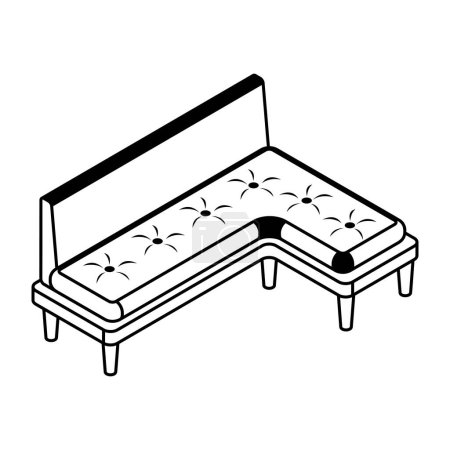 Ilustración de Línea vectorial en blanco y negro icono de sofá - Imagen libre de derechos