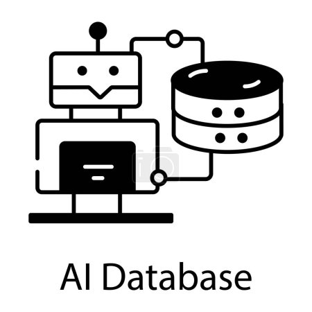Illustration for AI database black and white vector icon - Royalty Free Image