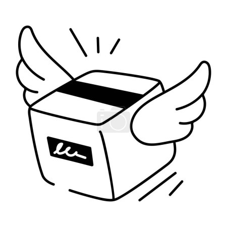 Ilustración de Ilustración vectorial de la caja de dibujos animados voladores con alas - Imagen libre de derechos