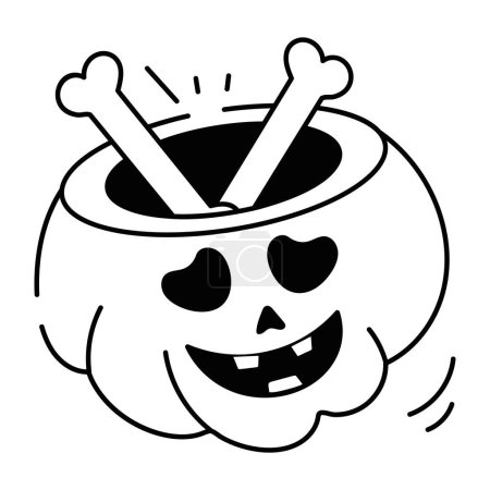 Illustration for Black and white halloween pumpkin cartoon character on white background - Royalty Free Image