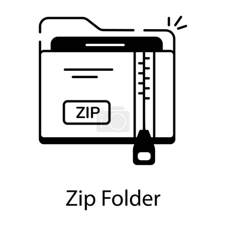 Téléchargez les illustrations : Icône de dossier de fichier zip dans la conception à la mode. icône de dossier de fichier isolé sur fond blanc - en licence libre de droit