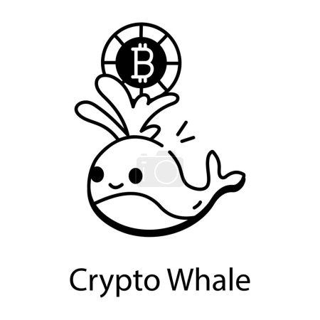 Téléchargez les illustrations : Crypto baleine icône vectorielle noir et blanc - en licence libre de droit