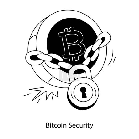Illustration for Bitcoin icon with lock, blockchain protection concept illustration - Royalty Free Image