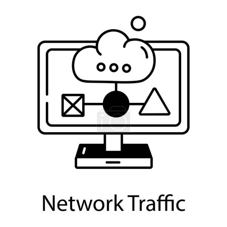 Illustration for Network traffic black and white vector illustration - Royalty Free Image