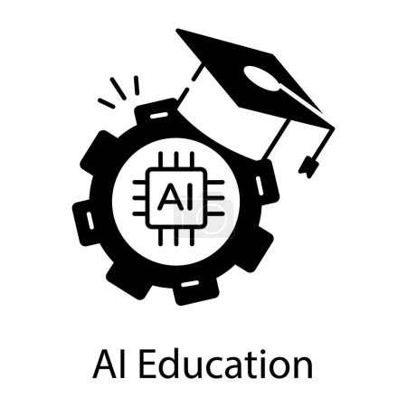 Ilustración de Icono de vector blanco y negro de educación AI - Imagen libre de derechos