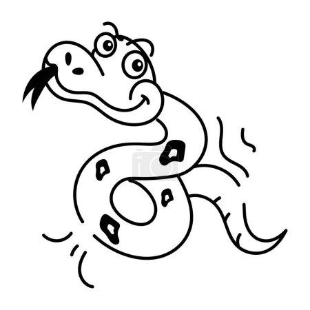Téléchargez les illustrations : Dessin animé gribouille drôle serpent sur fond blanc, illustration vectorielle - en licence libre de droit