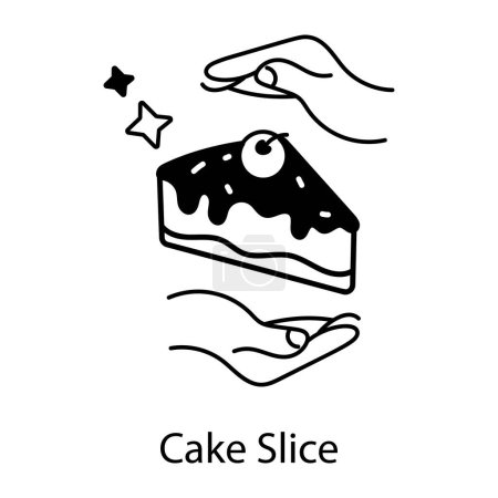 Téléchargez les illustrations : Icône doodle facile à utiliser montrant tranche de gâteau - en licence libre de droit