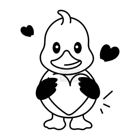 Téléchargez les illustrations : Mignon petit canard avec illustration de dessin animé coeur - en licence libre de droit