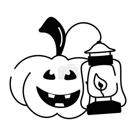 Illustration for Black and white halloween pumpkin cartoon character on white background - Royalty Free Image