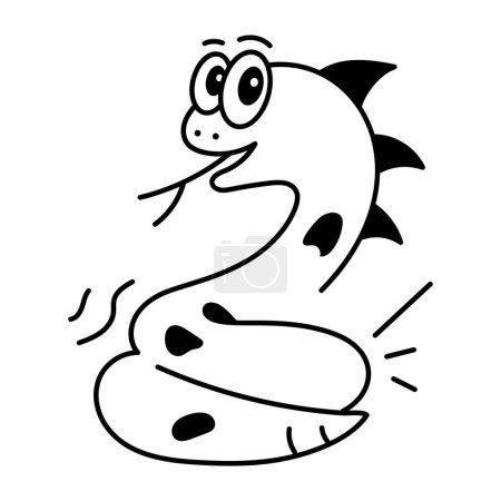 Ilustración de Dibujos animados garabato serpiente divertida sobre fondo blanco, vector de ilustración - Imagen libre de derechos