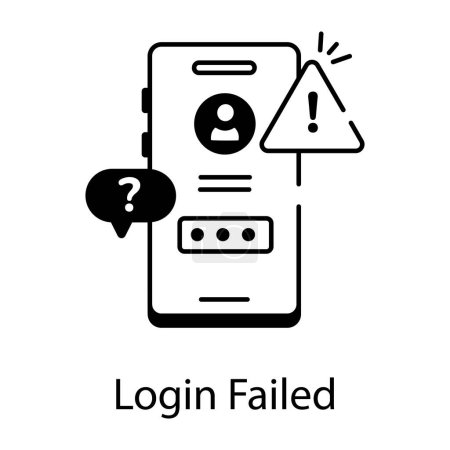 Login failed black and white vector illustration 