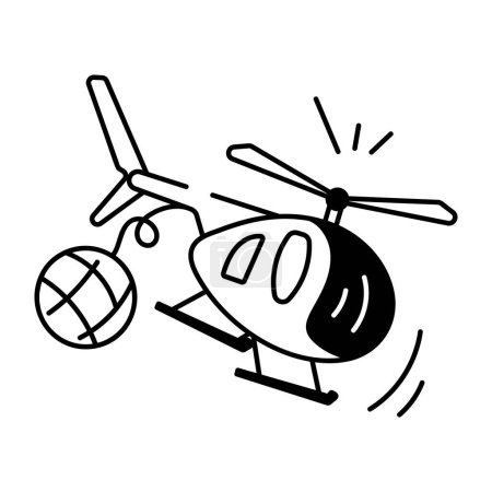 Téléchargez les illustrations : Icône de l'hélicoptère volant, style contour. icône vectorielle - en licence libre de droit