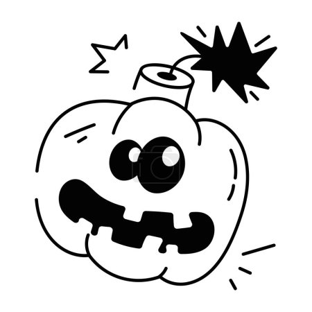 Téléchargez les illustrations : Noir et blanc Halloween citrouille personnage de dessin animé sur fond blanc - en licence libre de droit