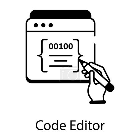 Téléchargez les illustrations : Editeur de code illustration vectorielle noir et blanc - en licence libre de droit