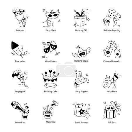 Illustration for Collection of Birthday Celebration Doodle Icons - Royalty Free Image