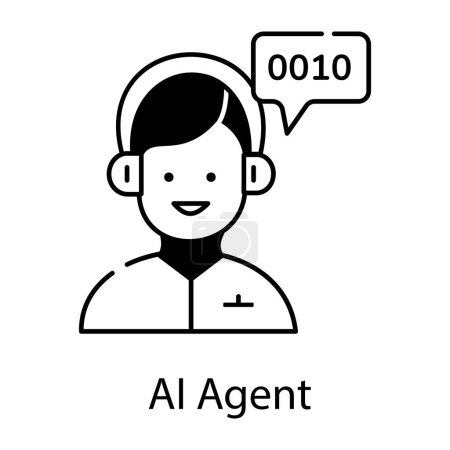 Illustration for AI agent black and white vector icon - Royalty Free Image