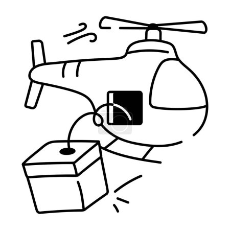 Ilustración de Helicóptero con icono de paquete, estilo de esquema - Imagen libre de derechos