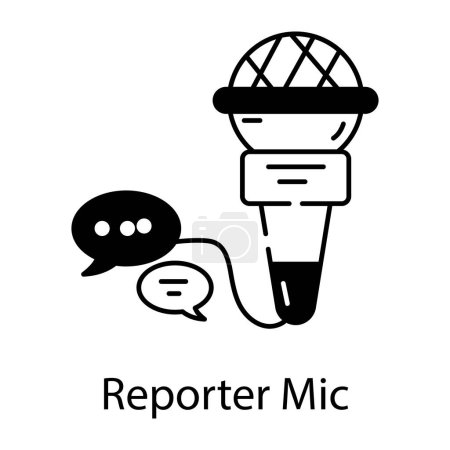 Illustration for Reporter mic black and white vector icon - Royalty Free Image