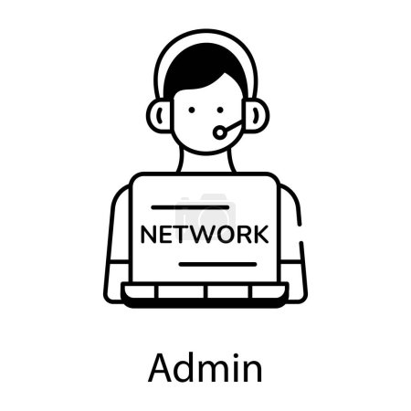 Illustration for Network admin black and white vector icon - Royalty Free Image