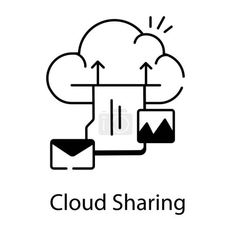 Illustration for Cloud sharing black and white vector icon - Royalty Free Image