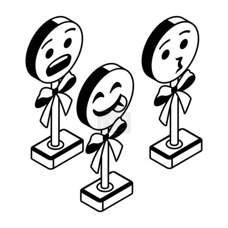 Téléchargez les illustrations : Trois personnages de bande dessinée souriants heureux - en licence libre de droit