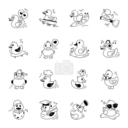 Illustration for Get this doodle icons of ducks - Royalty Free Image