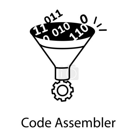 Code-Assembler Schwarz-Weiß-Vektorillustration 