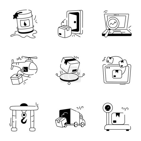 Set of Supply Chain and Shipping Doodle Icons