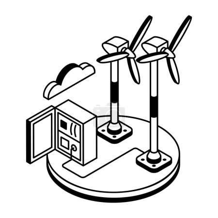 Téléchargez les illustrations : Moulin à vent avec panneaux énergétiques - en licence libre de droit