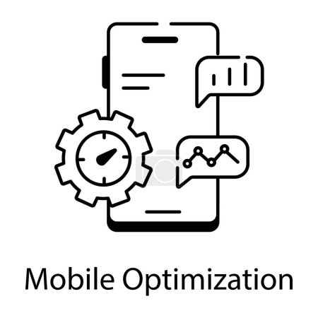 Mobile optimization black and white vector illustration 