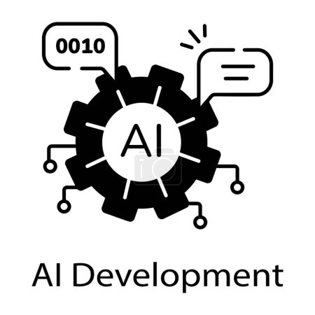 Illustration for Ai development black and white vector icon - Royalty Free Image