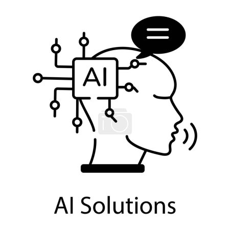 Illustration for AI solutions black and white vector icon - Royalty Free Image