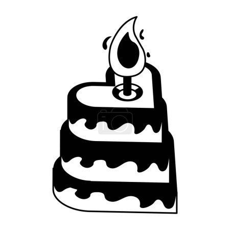 Illustration for Candle in cake icon. black and white illustration design - Royalty Free Image