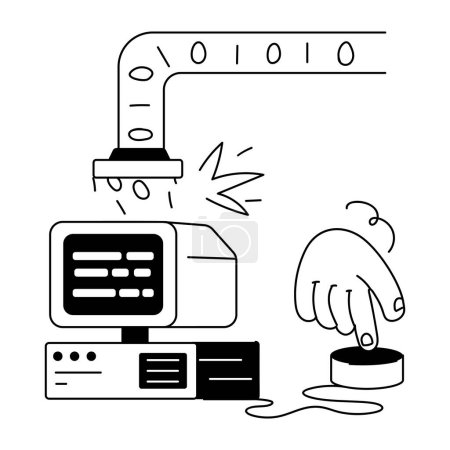 Téléchargez les illustrations : Dessin animé dessiné à la main doodle de conception de langage de programmation Web informatique - en licence libre de droit