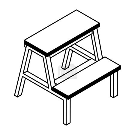 Téléchargez les illustrations : Table en bois avec icône de chaise. illustration vectorielle - en licence libre de droit
