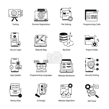 Ilustración de Iconos de línea de programación web. Conjunto blanco y negro - Imagen libre de derechos