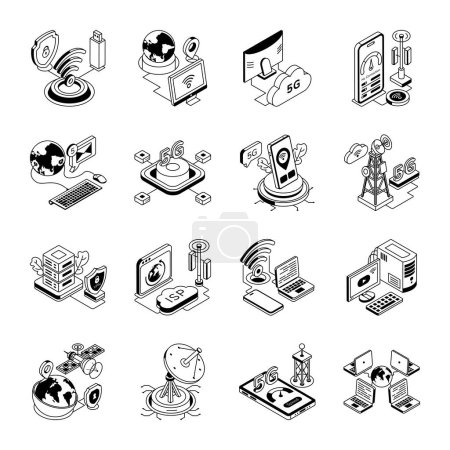 Ilustración de Colección práctica de iconos isométricos de tecnología 5G - Imagen libre de derechos