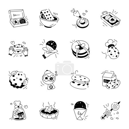 Téléchargez les illustrations : Un doodle icônes de cookies - en licence libre de droit