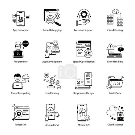 Illustration for Web programming line icons. Black and white set - Royalty Free Image