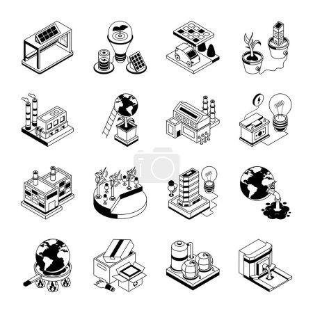 Illustration for Vector set of green energy and pollution icons - Royalty Free Image