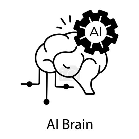 AI brain black and white vector icon