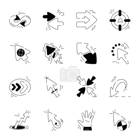 Mouse cursors, black and white icons set