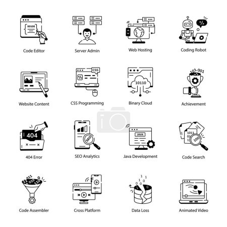 Ilustración de Iconos de línea de programación web. Conjunto blanco y negro - Imagen libre de derechos