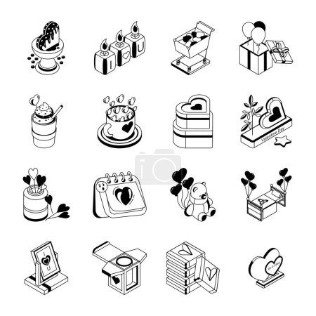 Isometric Icon Collection of Valentine and Love