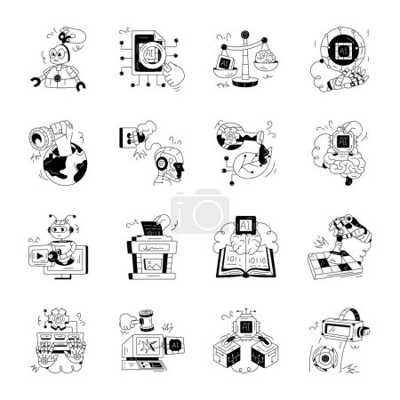 Ilustración de Pack de AI y Robótica Ilustraciones Dibujadas a Mano - Imagen libre de derechos