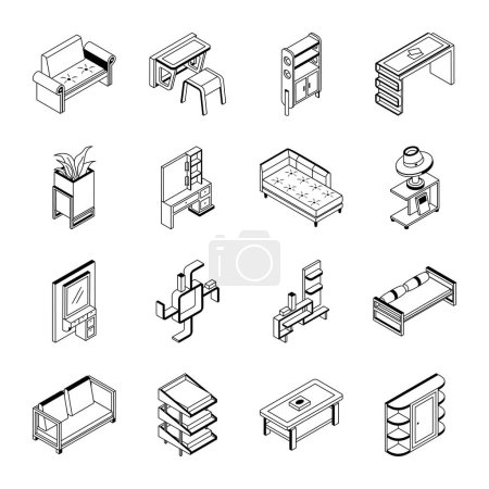 Ilustración de Conjunto de iconos de muebles para el hogar isométricos - Imagen libre de derechos