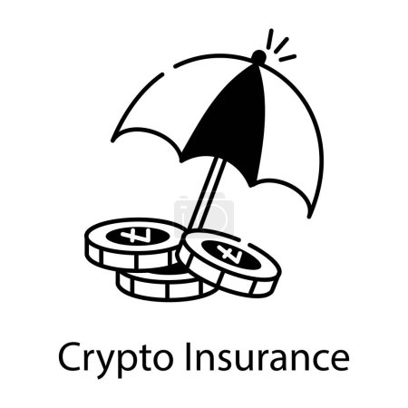 Illustration for Umbrella with crypto coins icon, vector design. - Royalty Free Image