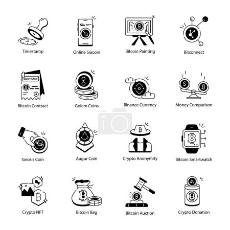 Ilustración de Conjunto de iconos criptomoneda, estilo de línea delgada, ilustración vectorial - Imagen libre de derechos
