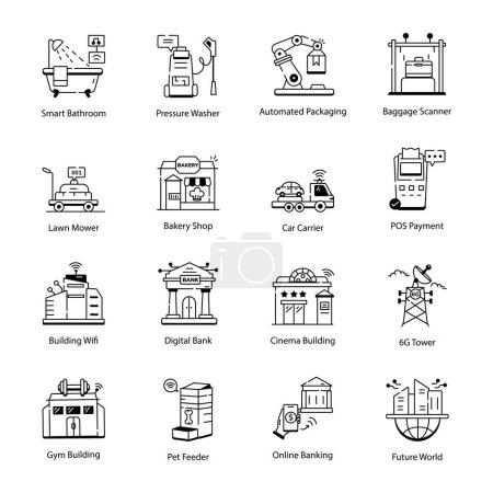 Illustration for Set of Smart City Linear Icons - Royalty Free Image