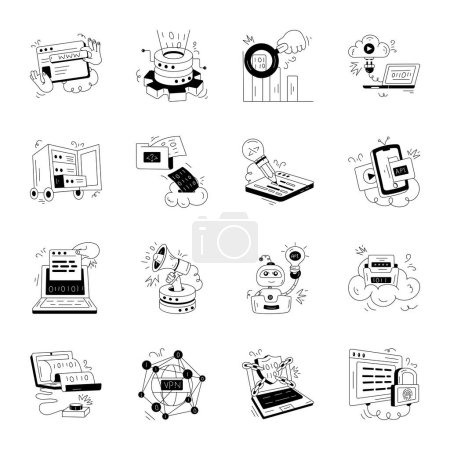 Téléchargez les illustrations : Services de programmation Doodle Mini Illustrations - en licence libre de droit
